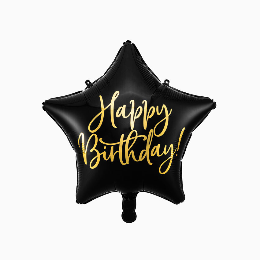 Fail star balloon "Happy Birthday" Black