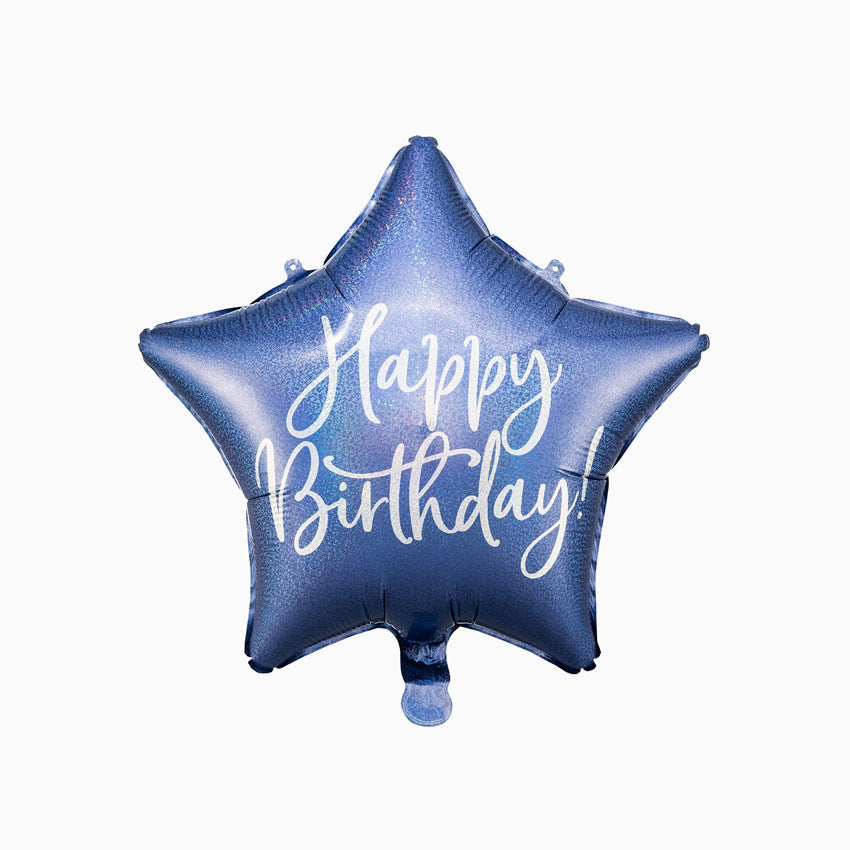 Globo Foil Estrella "Happy Birthday" Azul Marino