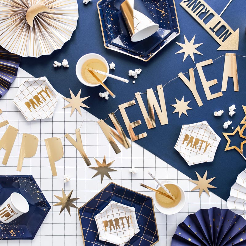 Mini de papelão GUIRNALDA "Feliz Ano Novo" metálico