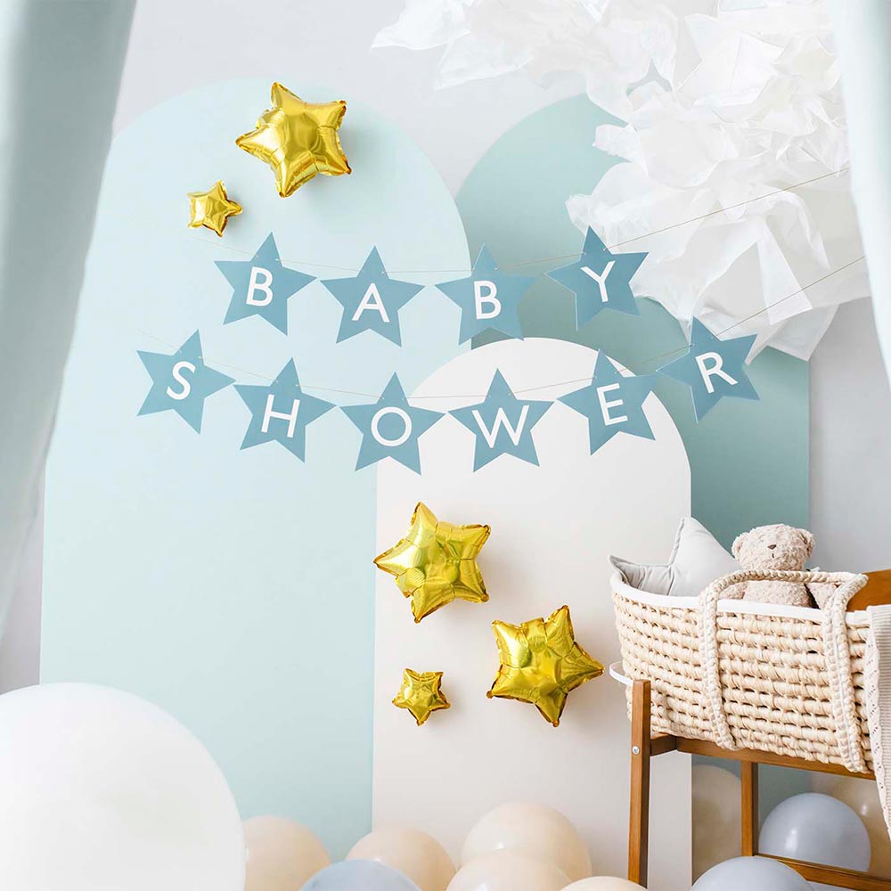 Ghirlanda di stelle per baby shower blu pastello