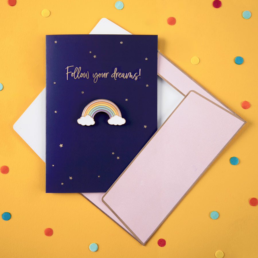 Card with Pin "Follow Your Dreams"