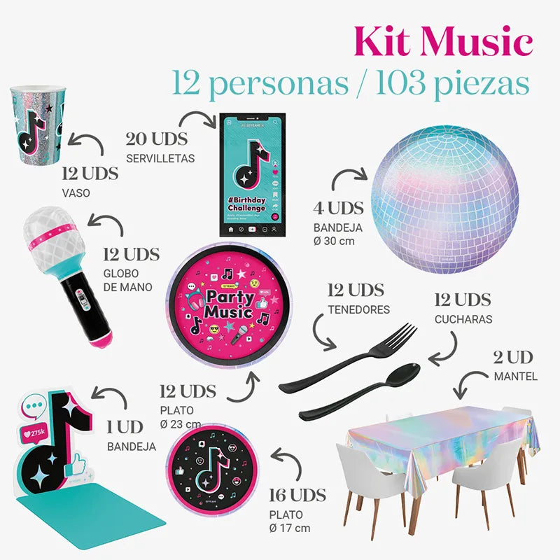 Inspiracion con Kit Mesa Premium 12 Personas Music 103 piezas