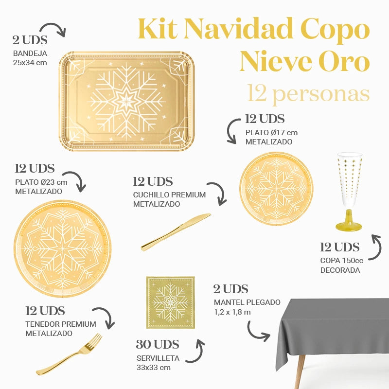 Kit de table d'hiver premium 12 personnes d'or