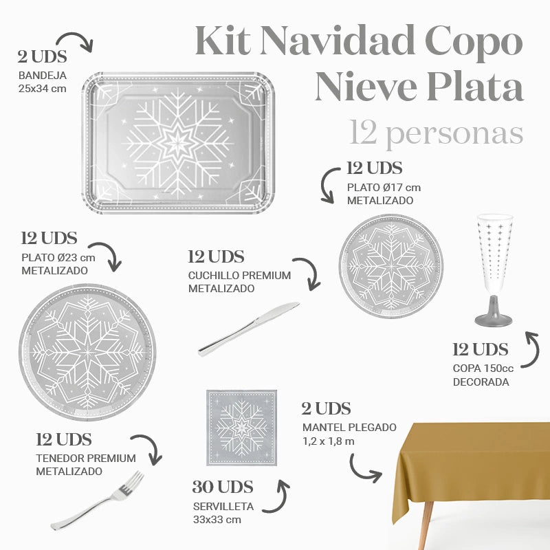 Kit de table d'hiver premium 12 personnes argentées