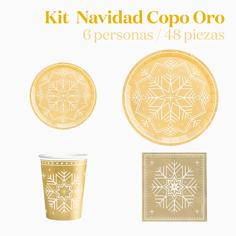 Kit Mesa Basic 6 Personas Copo de Nieve Oro 48 piezas