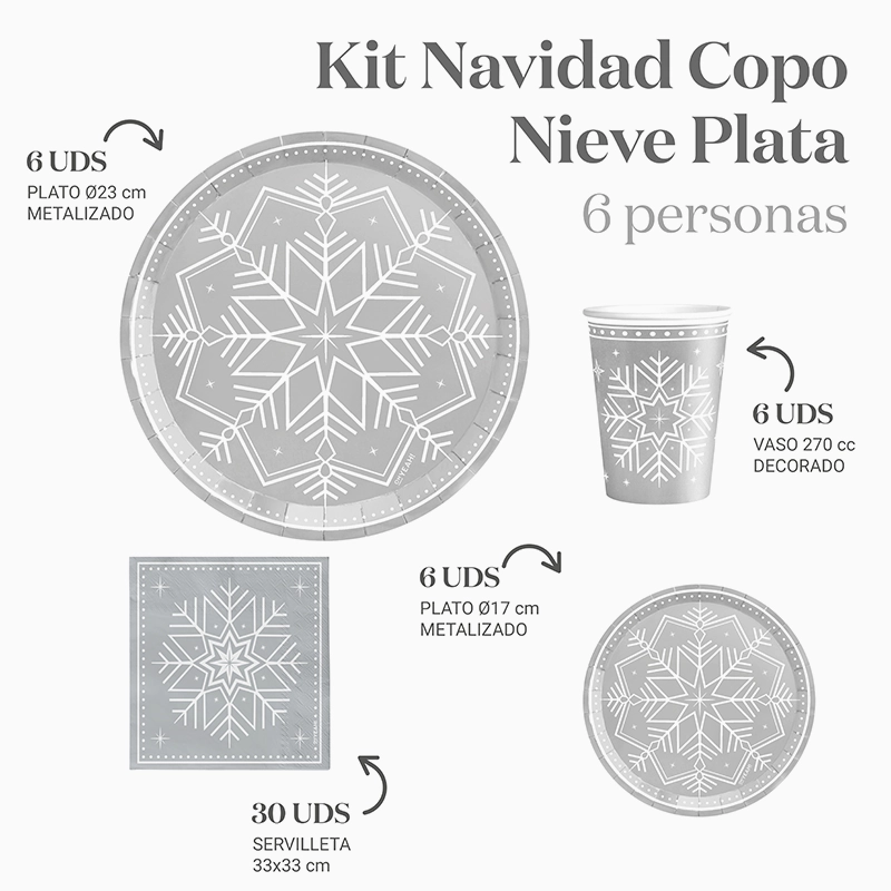 Kit básico de mesa de inverno 6 pessoas prateadas