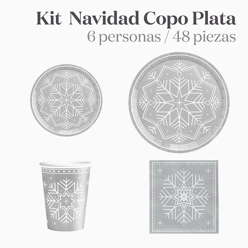 Kit Mesa Basic 6 Personas Copo de Nieve Plata 48 piezas