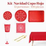 Kit Mesa Premium 12 Personas Copo de Nieve Rojo 106 piezas