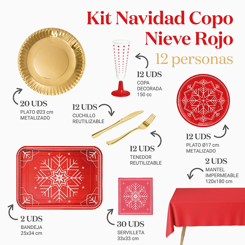 Kit de table d'hiver premium 12 personnes rouges