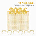 Kit Deco Photocall Nochevieja 2026 6 Personas Oro 13 piezas