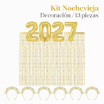 Kit Deco Photocall Nochevieja 2027 6 Personas Oro 13 piezas