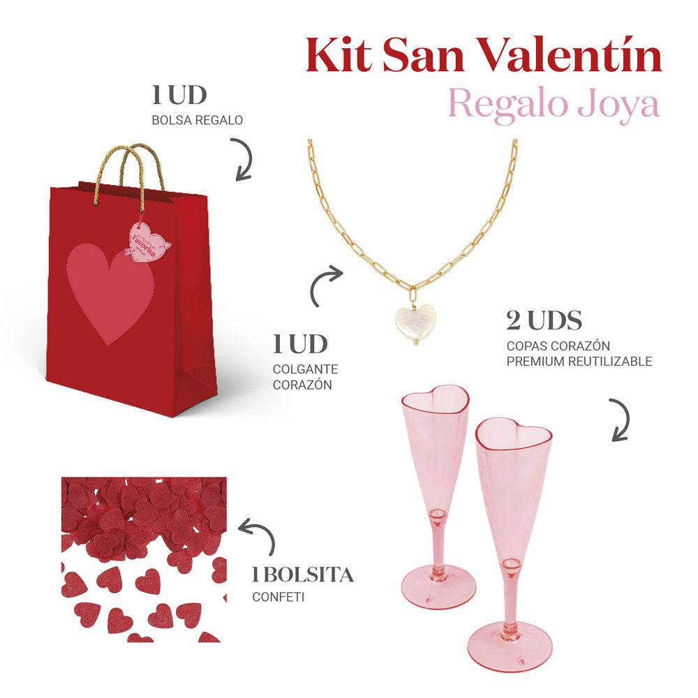 Kit de joias Valentín Saco de coração