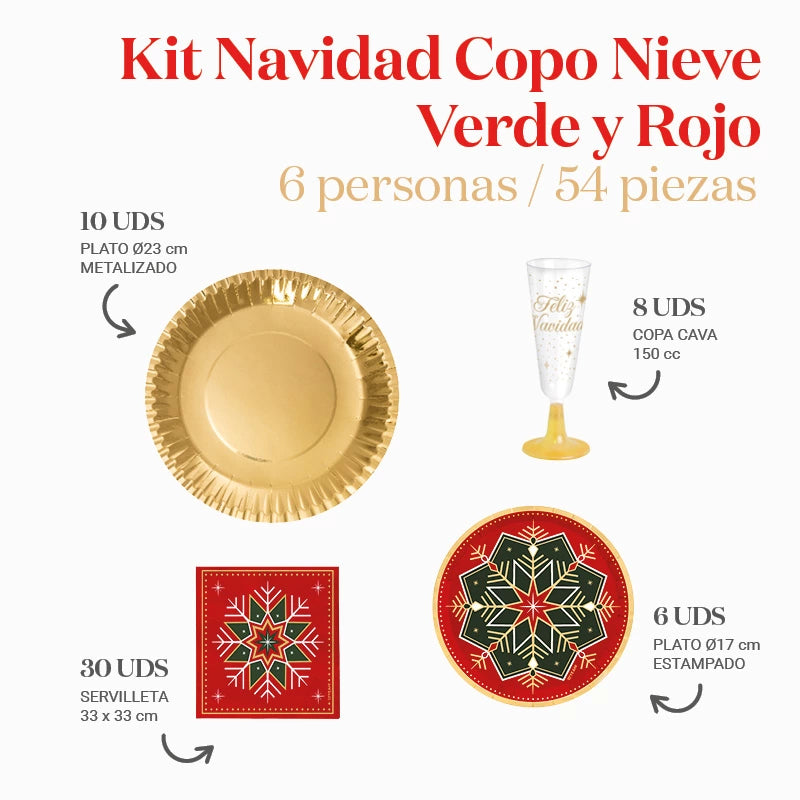 Basic Table Kit 6 People Green and Red Snowflake 54 pieces