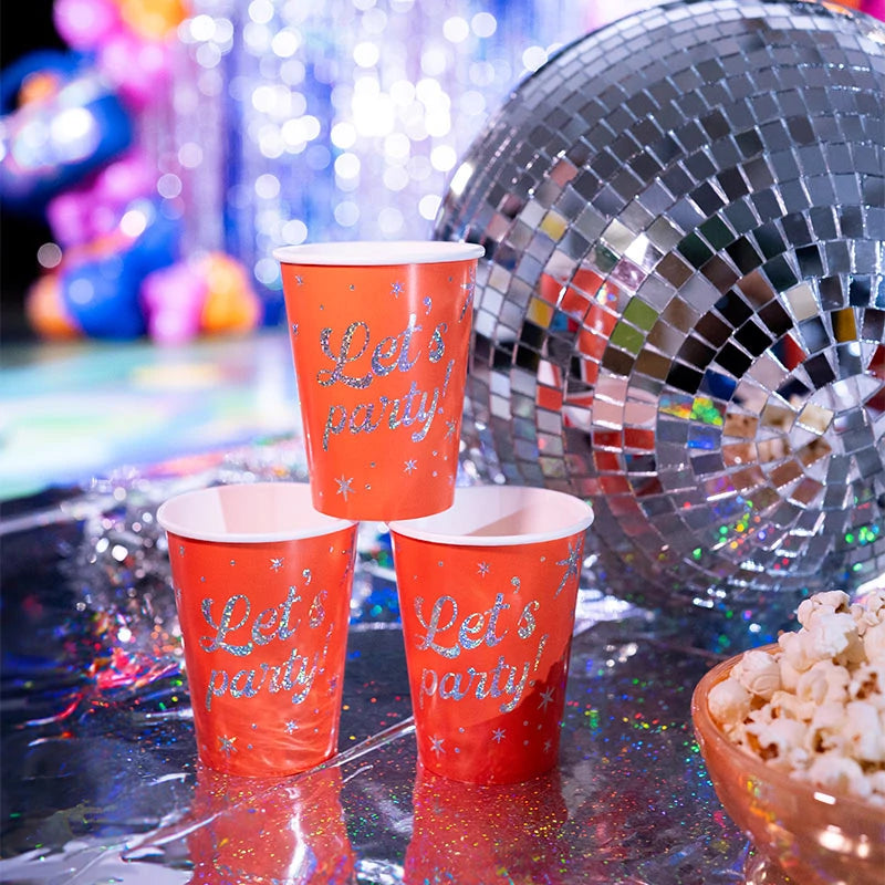 Vaso Cartón 250 cc 'Let's party!' Naranja