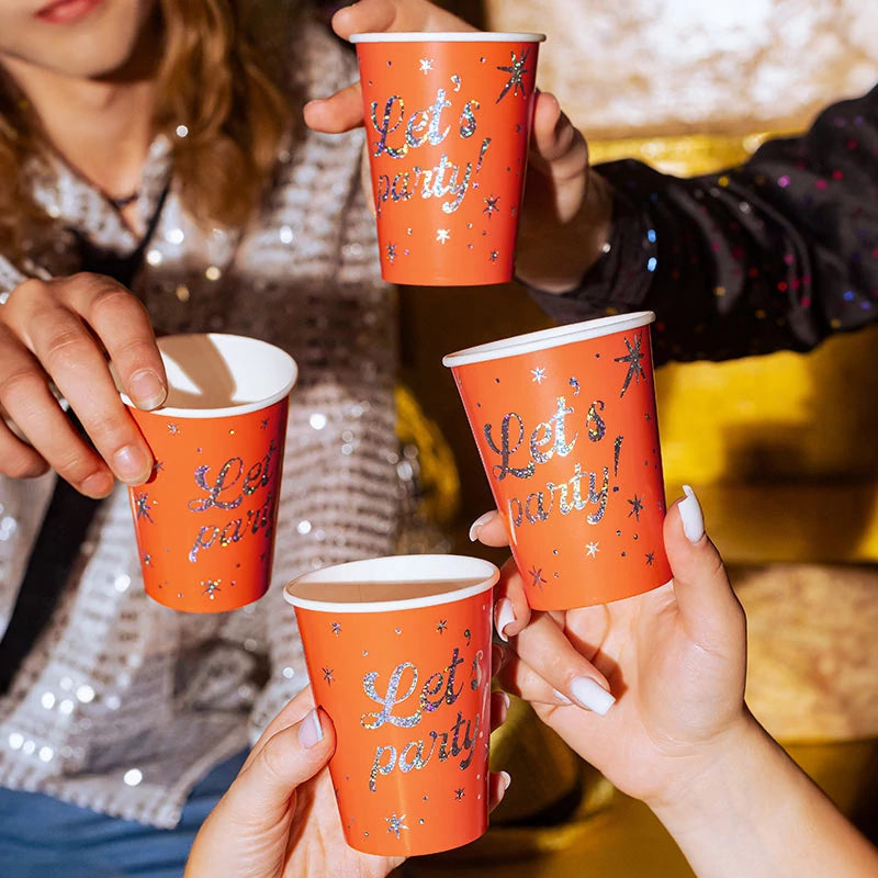 Vaso Cartón 250 cc 'Let's party!' Naranja
