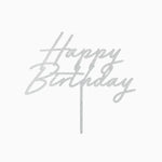 Topper Tarta 18 x 16.5 cm Happy Birthday Plata Glitter