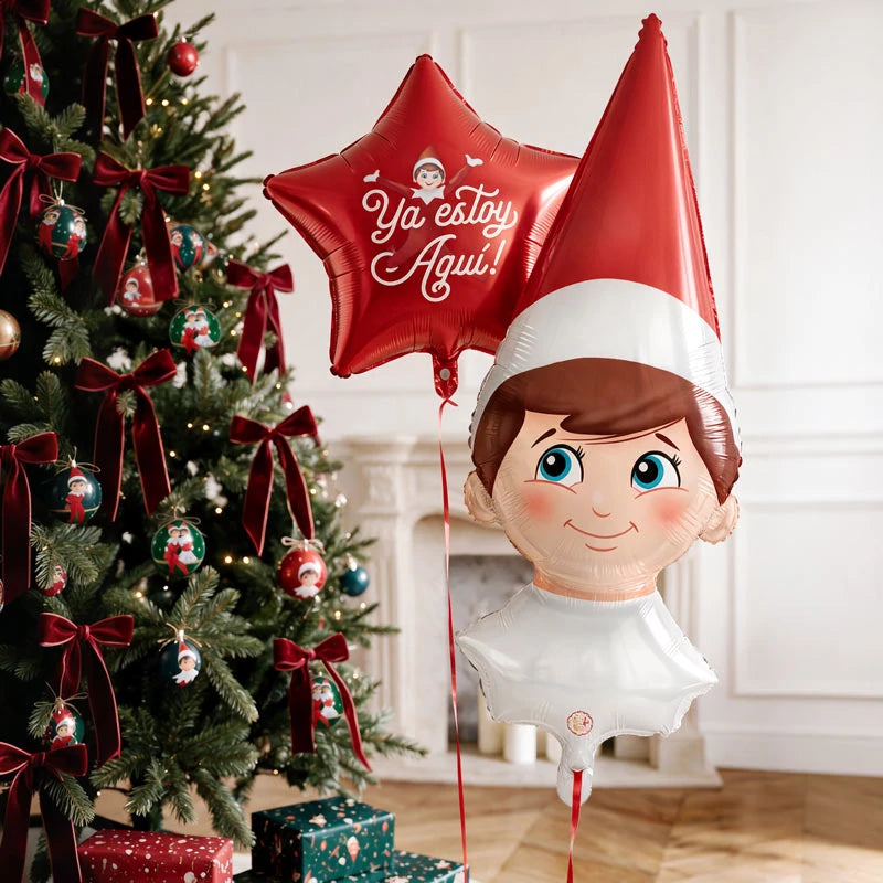 Naughty Elf Head Foil Balloon Set with Red Star 'I'm Here!' -The Elf on the Shelf
