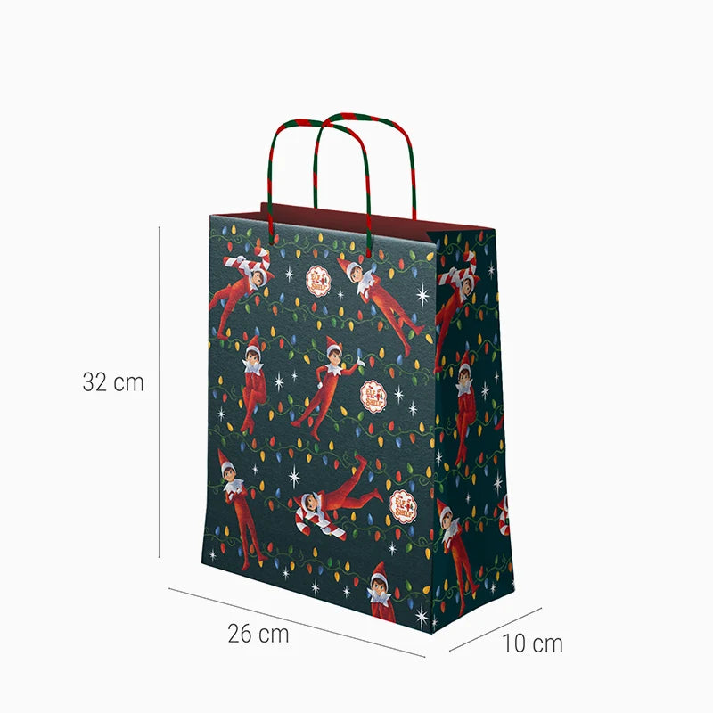 Bolsa Regalo Mediana Elfo Travieso + Globo Foil Bastón + Estrella Roja Personalizado Vinilo Blanco