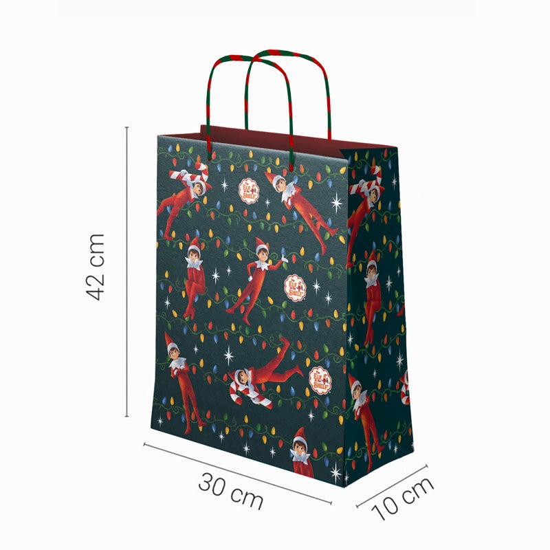 Große Weihnachtsgeschenktüte aus Pappe, 30 x 10 x 42 cm. Der Elf im Regal