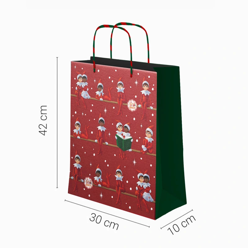 Große Weihnachtsgeschenktüte aus Pappe, 30 x 10 x 42 cm. Der Elf im Regal