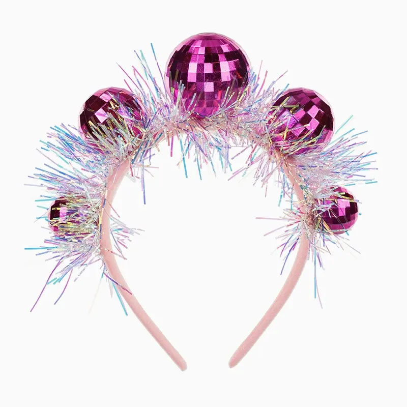 Diadema Navidad Talla Única Espumillón con Bolas Rosa