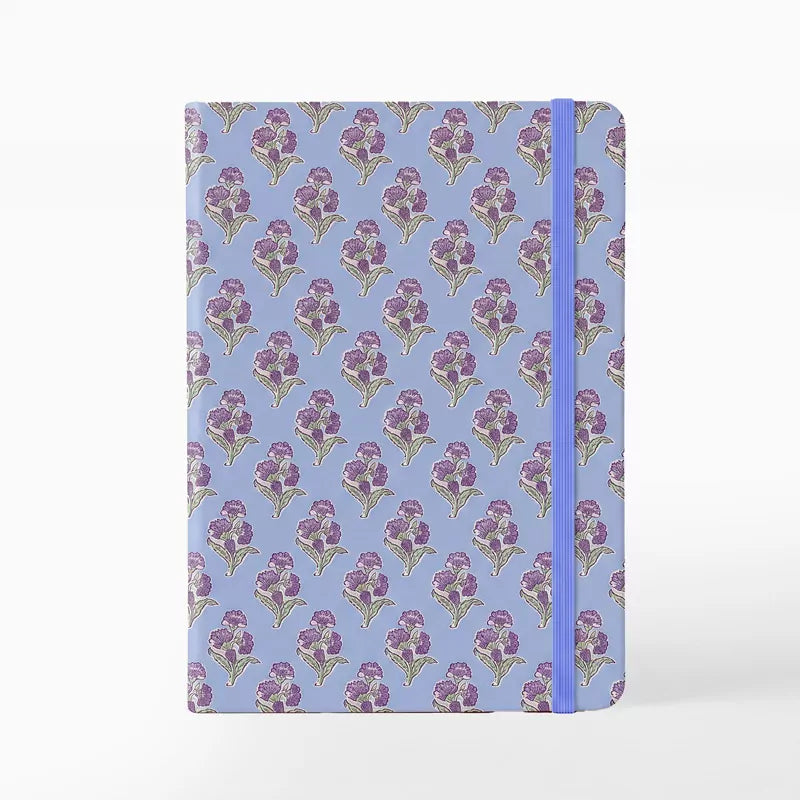 Libreta con Goma 13 x 1.5 x 19 cm Azul Pastel con Flores
