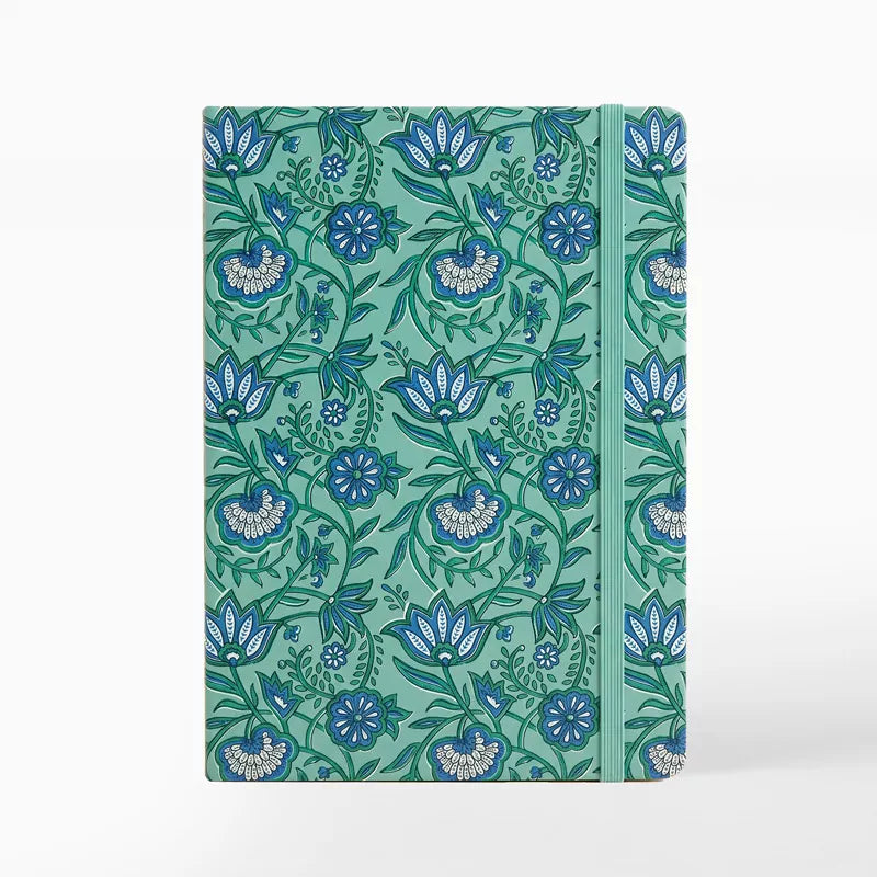 Libreta con Goma 13 x 1.5 x 19 cm Verde con Flores