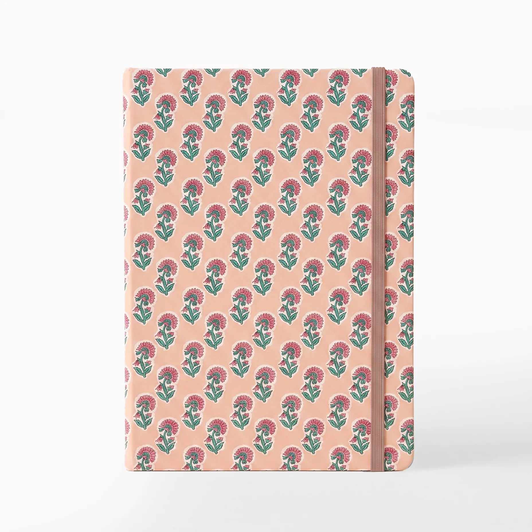 Libreta con Goma 13 x 1.5 x 19 cm Naranja con Flores