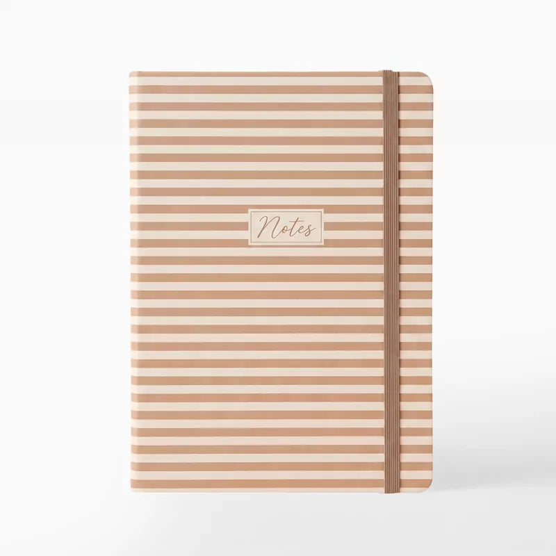 Libreta con Goma 10.5 x 1.5 x 14.5 cm Rayas Crema y Rosa Pastel