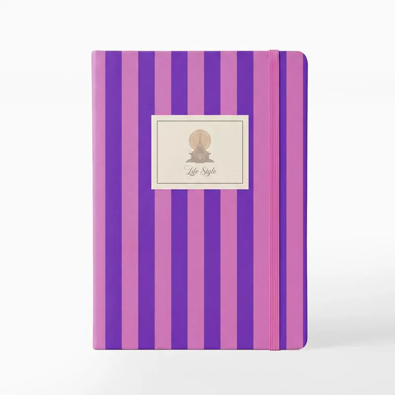 Libreta con Goma 13 x 1.5 x 19 cm Rayas Morado y Rosa