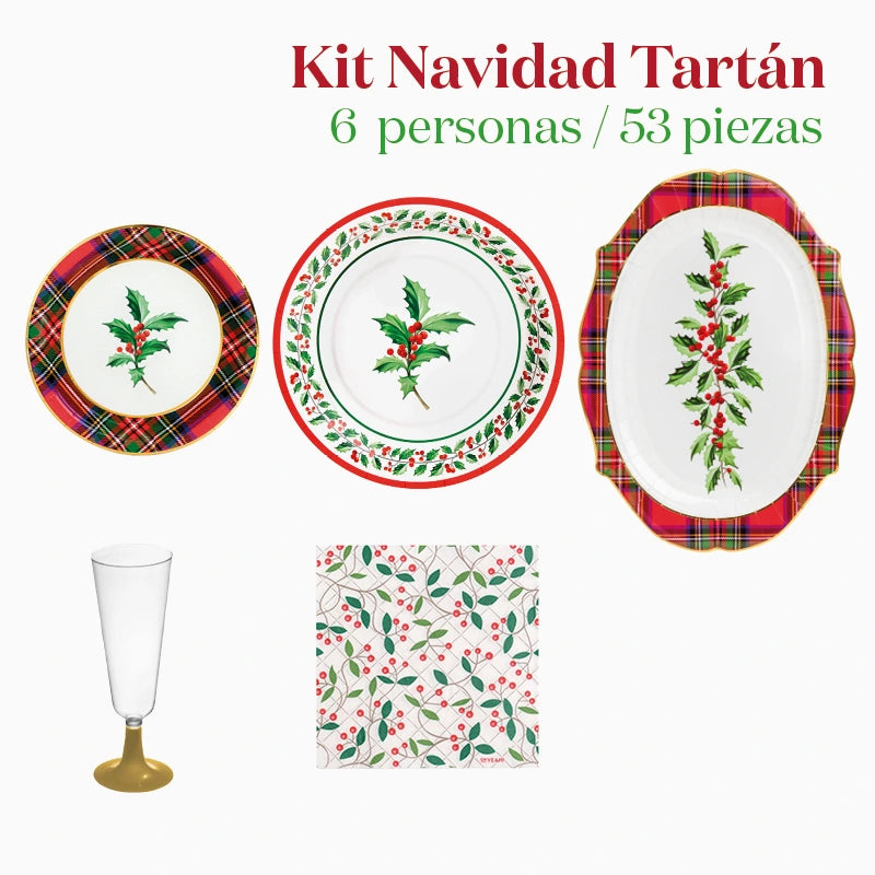 Kit Básico de Mesa de Natal para 6 Pessoas Tartan 53 peças
