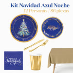 Kit Tavola di Natale Premium Blu Notte 12 Persone 86 pezzi