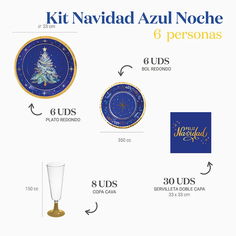 Kit de Natal básico Noite azul 6 pessoas