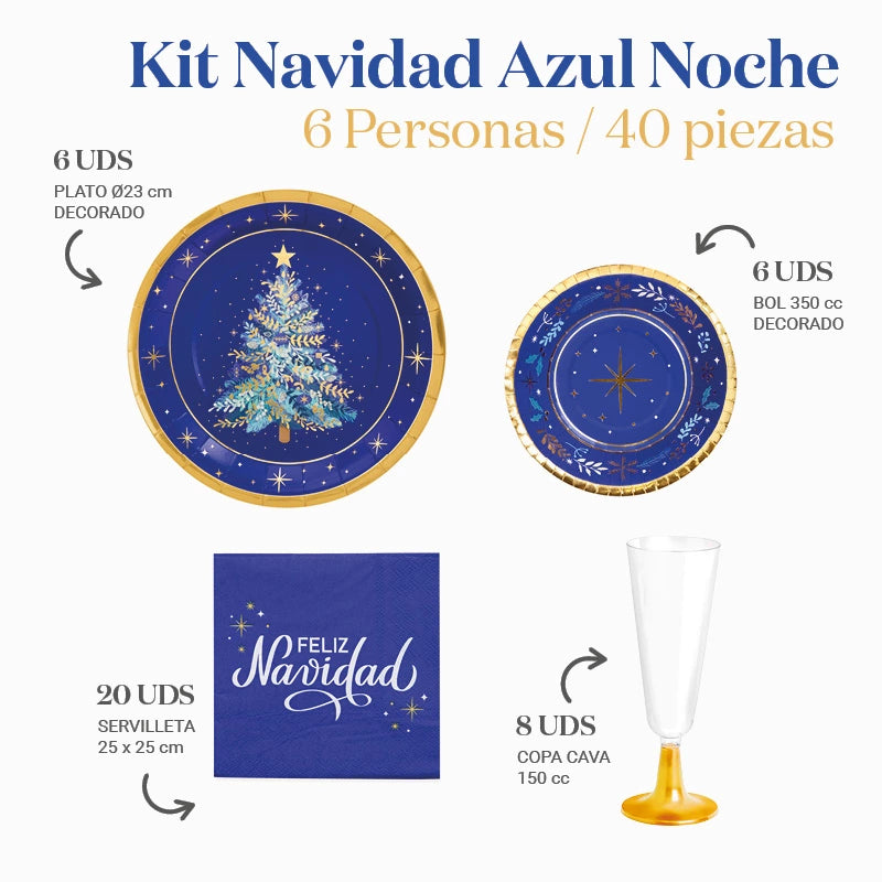 Kit Tavola Natalizia Basic Blu Notte 6 Persone 50 pezzi
