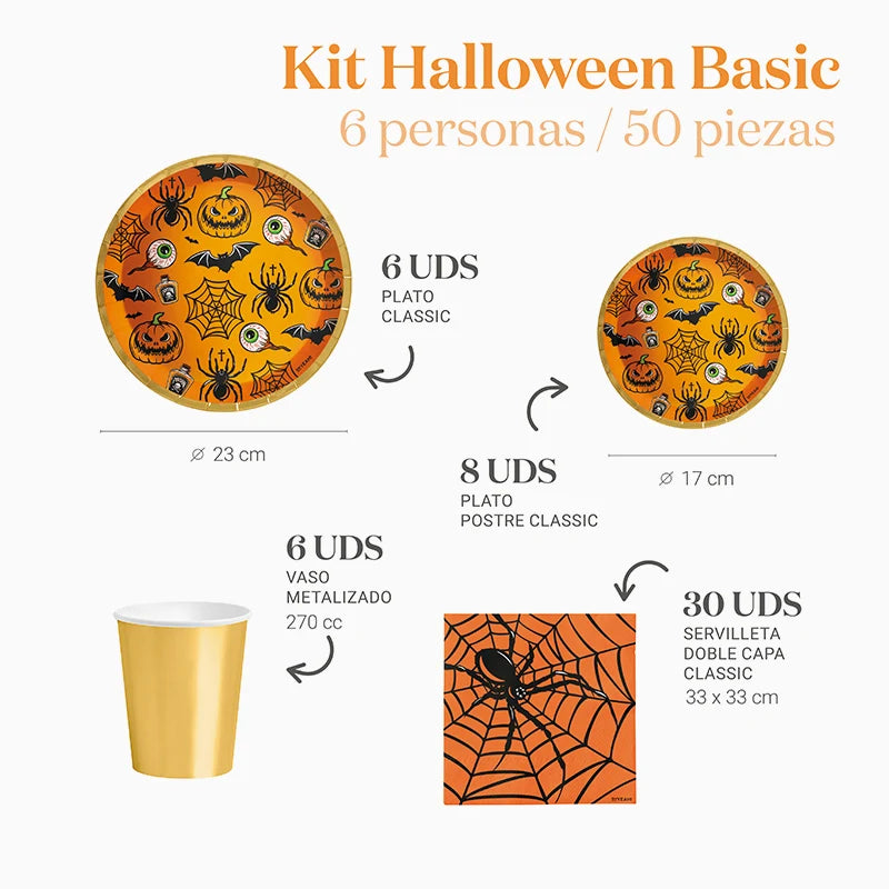 Kit Mesa Basic Halloween 6 Personas 50 piezas