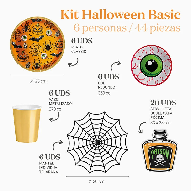 Kit Mesa Basic Halloween 6 Personas 44 piezas