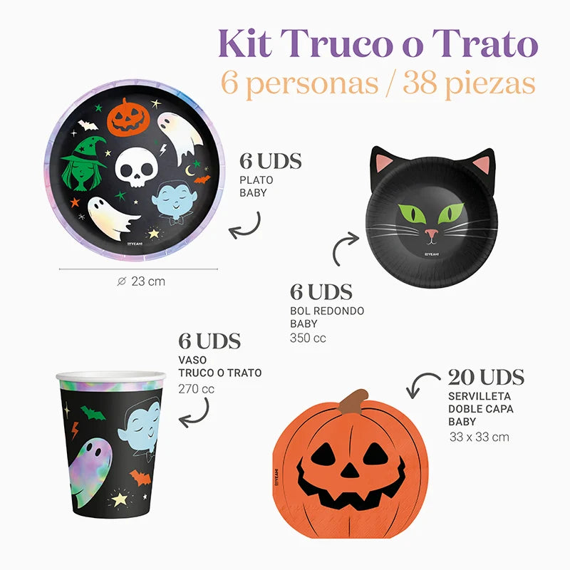 Kit Mesa Basic Truco o Trato 6 Personas 38 piezas