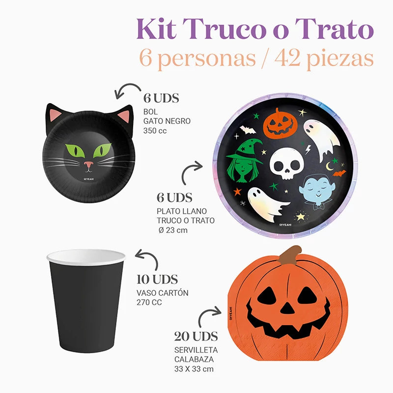 Inspiracion con Kit Mesa Basic Truco o Trato 6 Personas 42 piezas