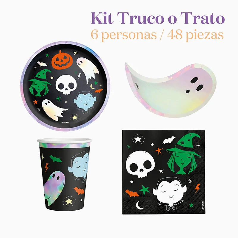 Kit Mesa Basic Truco o Trato 6 Personas 48 piezas