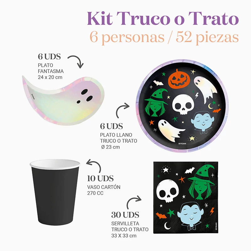 Inspiracion con Kit Mesa Basic Truco o Trato 6 Personas 52 piezas