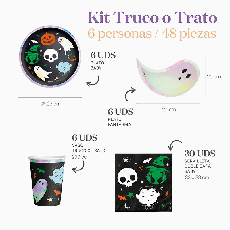 Inspiracion con Kit Mesa Basic Truco o Trato 6 Personas 48 piezas
