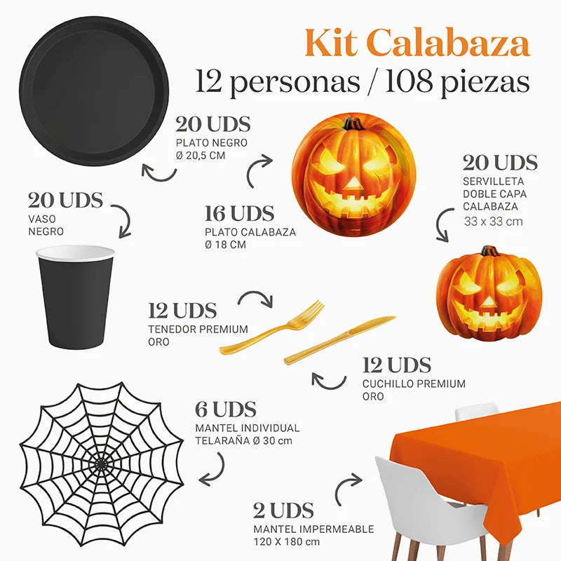 Kit Mesa Premium Calabaza 12 personas 108 piezas