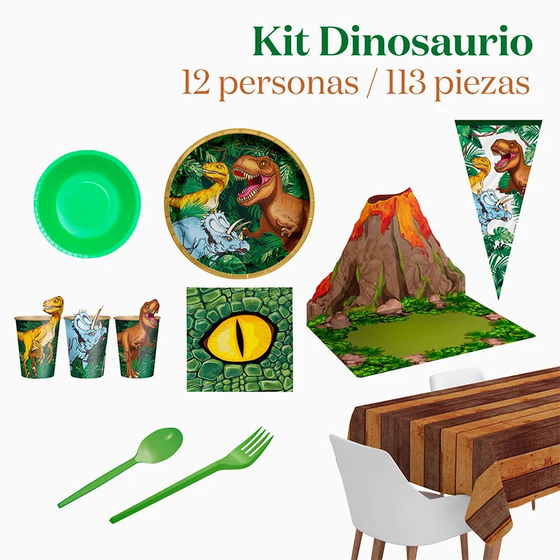 Kit Mesa Premium 12 Personas Dinosaurio 113 piezas