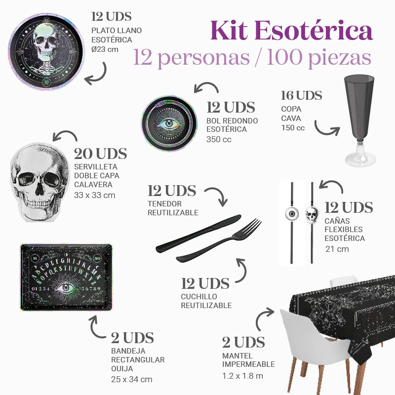 Kit Mesa Premium Esotérico 12 Personas 100 piezas
