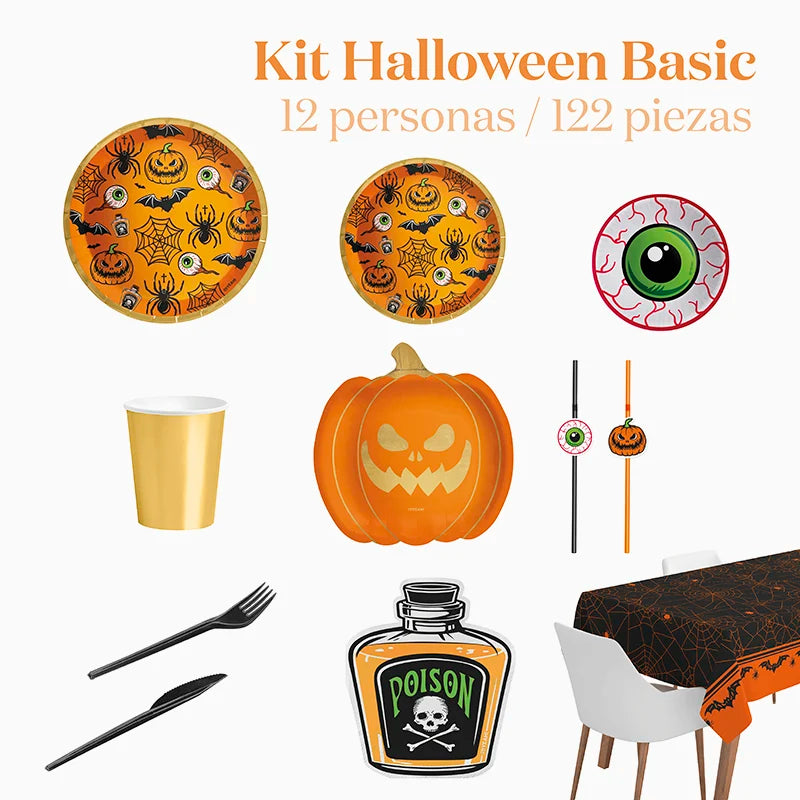 Kit Mesa Premium Halloween 12 Personas 122 piezas