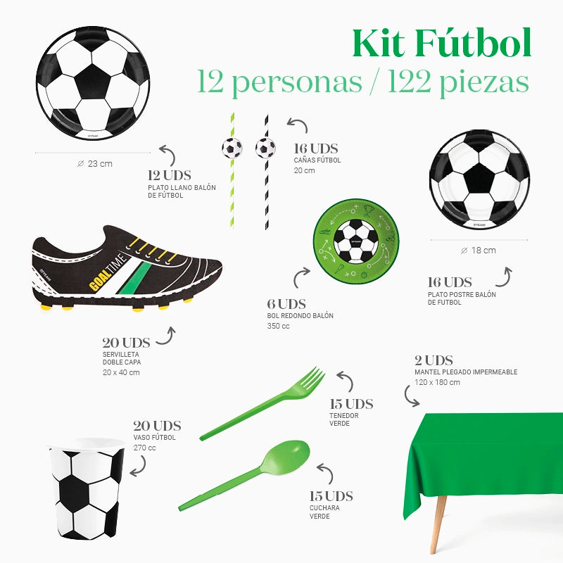 Kit Mesa Premium 12 personas Fútbol 122 piezas