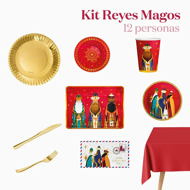 Kit Mesa Premium Reyes Magos 12 Personas 102 piezas