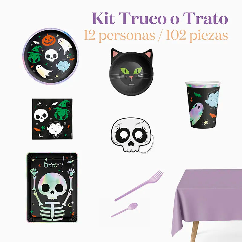 Kit Mesa Premium Truco o Trato 12 Personas 102 piezas