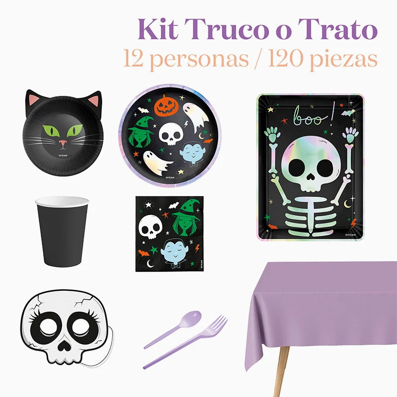 Kit Mesa Premium Truco o Trato 12 Personas 120 piezas