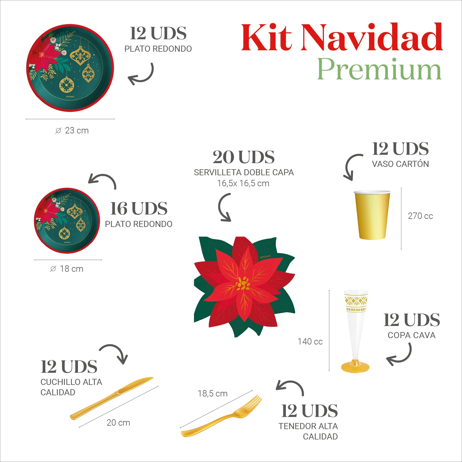 Traditionelle Weihnachtsfest -Premium -Tisch -Kit 12 Personen
